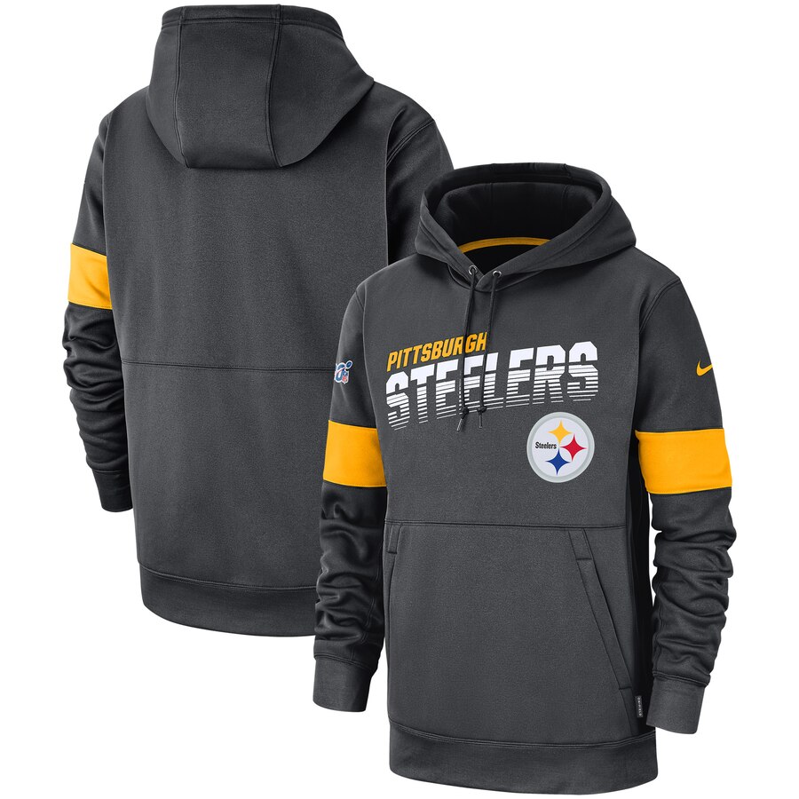 Men's Pittsburgh Steelers 2019 Anthracite 100th Season Sideline Team Logo Performance Pullover Hoodie